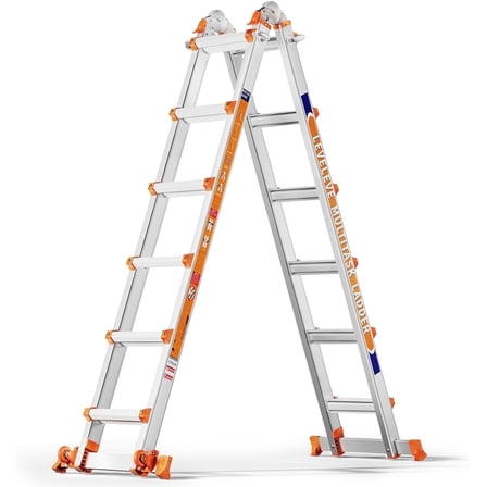 LEVELEVE A Frame 6 Step Ladder, 22FT Extension Ladder with Stabilizer Bar & Wheels,330 lbs Security Load Multi Position Ladder for Stairs Home Indoor Outdoor Roof