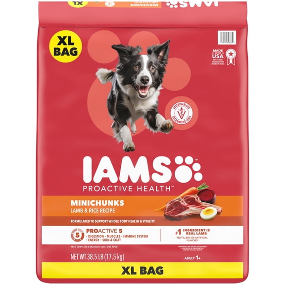 IAMS Minichunks Lamb & Rice Flavor Dry Dog Food for Adult Dog, 38.5 lb Bag