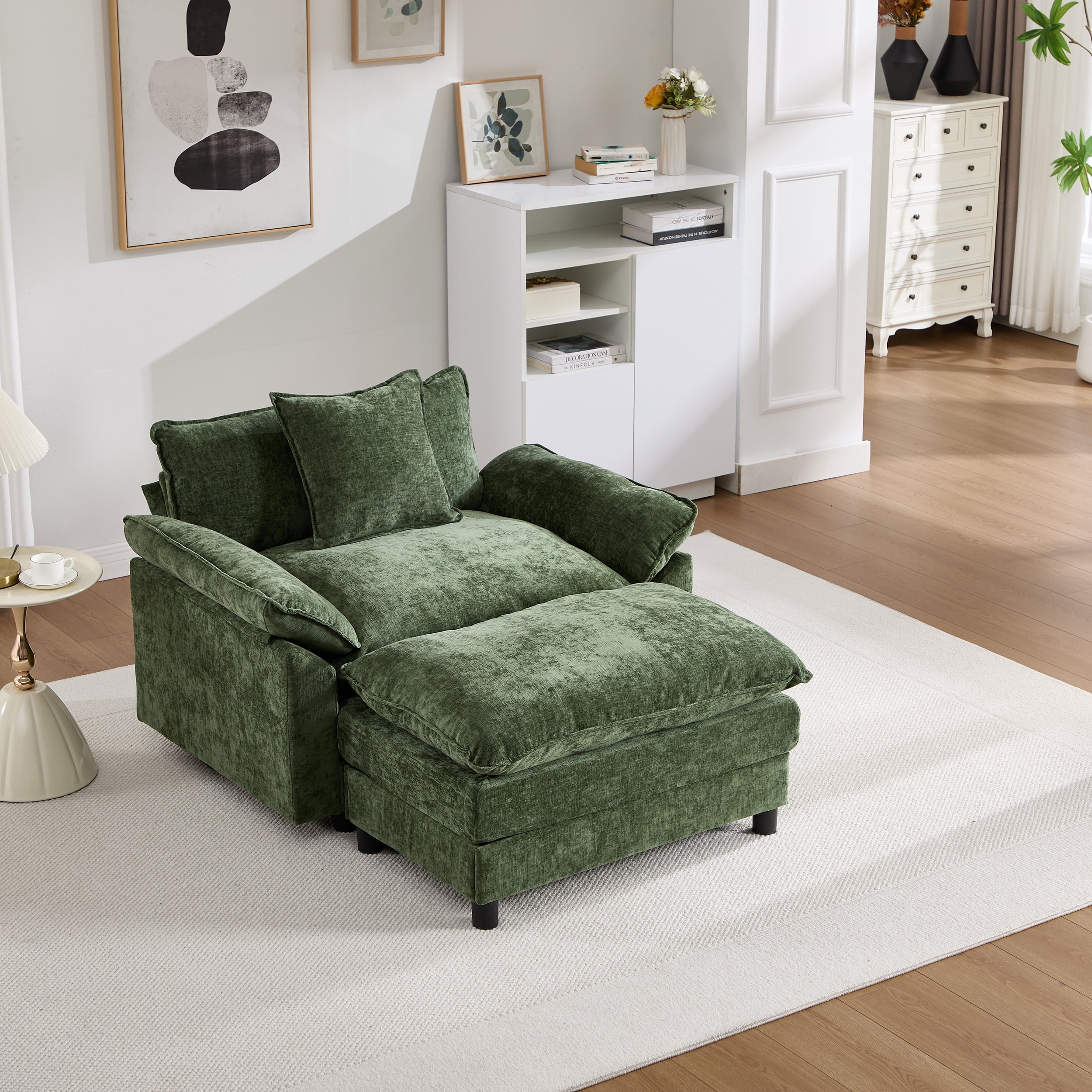 44.5" Accent Chair with Ottoman Club Chair Chenille Upholstered Armchair