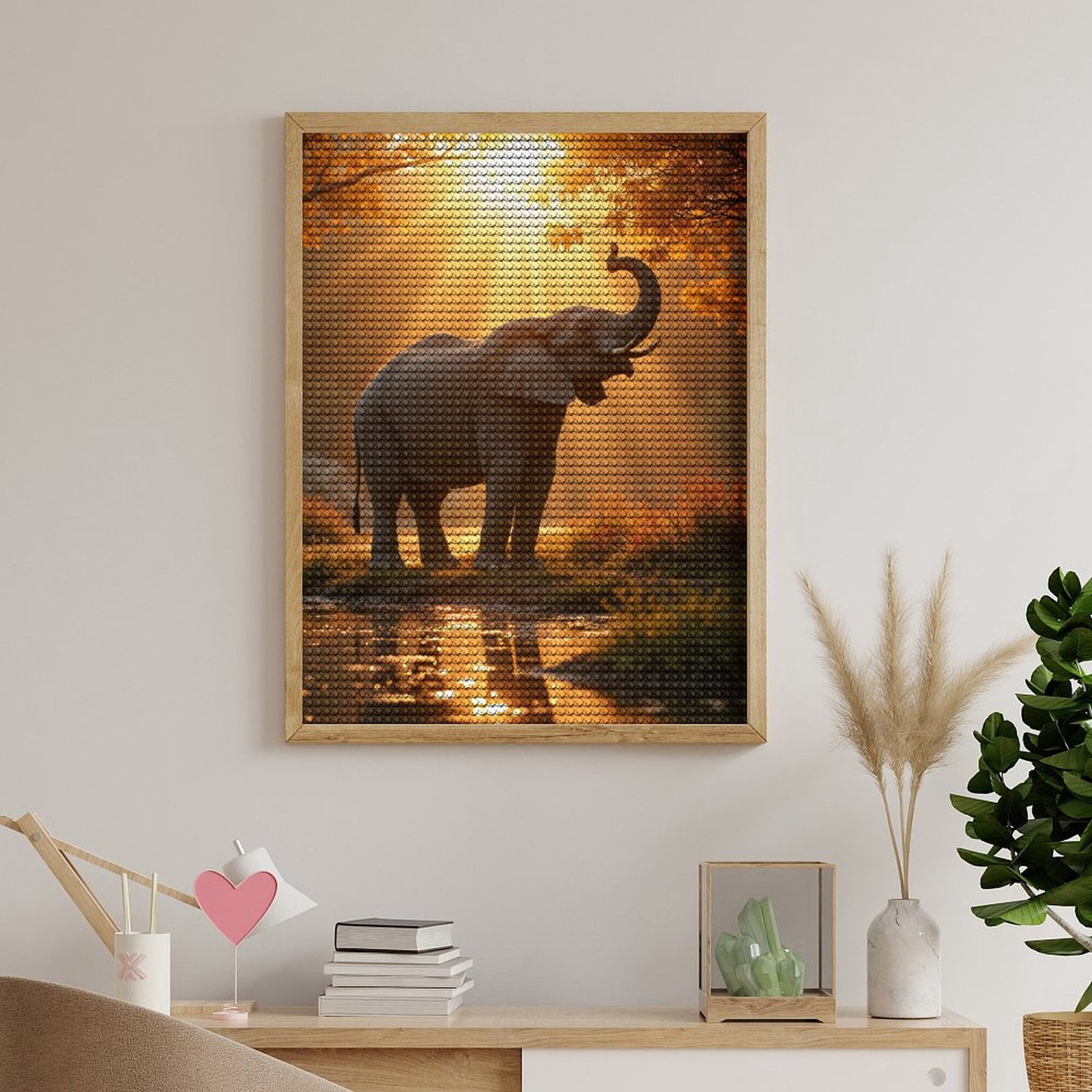Diamond Art Kits for Adults, Elephant Sunset Reflection Stream 5D Diamond Painting Kits for Adults Beginners, DIY Full Drill Diamond Painting, Gem Art and Crafts 12x16