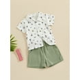 thumbnail image 5 of Cenuakty Toddler Boy Summer Shorts Set Tropical Print Lapel Neck Single Breasted Shorts Sleeve Tops Solid Color Shorts Outfit, 5 of 9