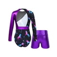 thumbnail image 2 of ZDHoor Kids Girls 2 Piece Sports Yoga Suit Long Sleeve Colorful Prints Leotard with Shorts Purple 8, 2 of 7