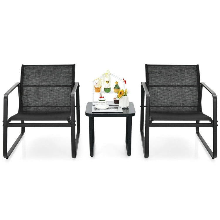 Aimee Lii 3 Pieces Patio Bistro Furniture Set with Glass Top Table for Garden Deck, Patio Furniture Sets, Black