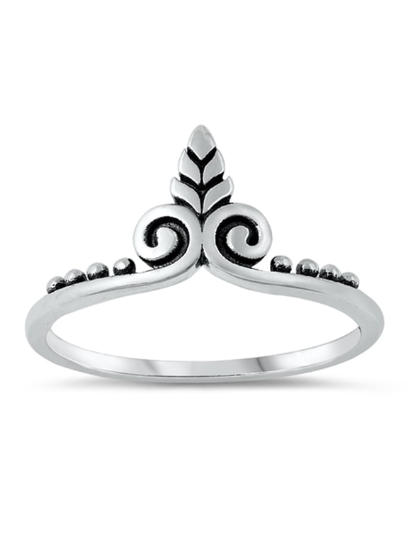 Polished Laurel Filigree Swirl Leaf Sterling Silver Ring 925 Jewelry Female Male Unisex Size 4