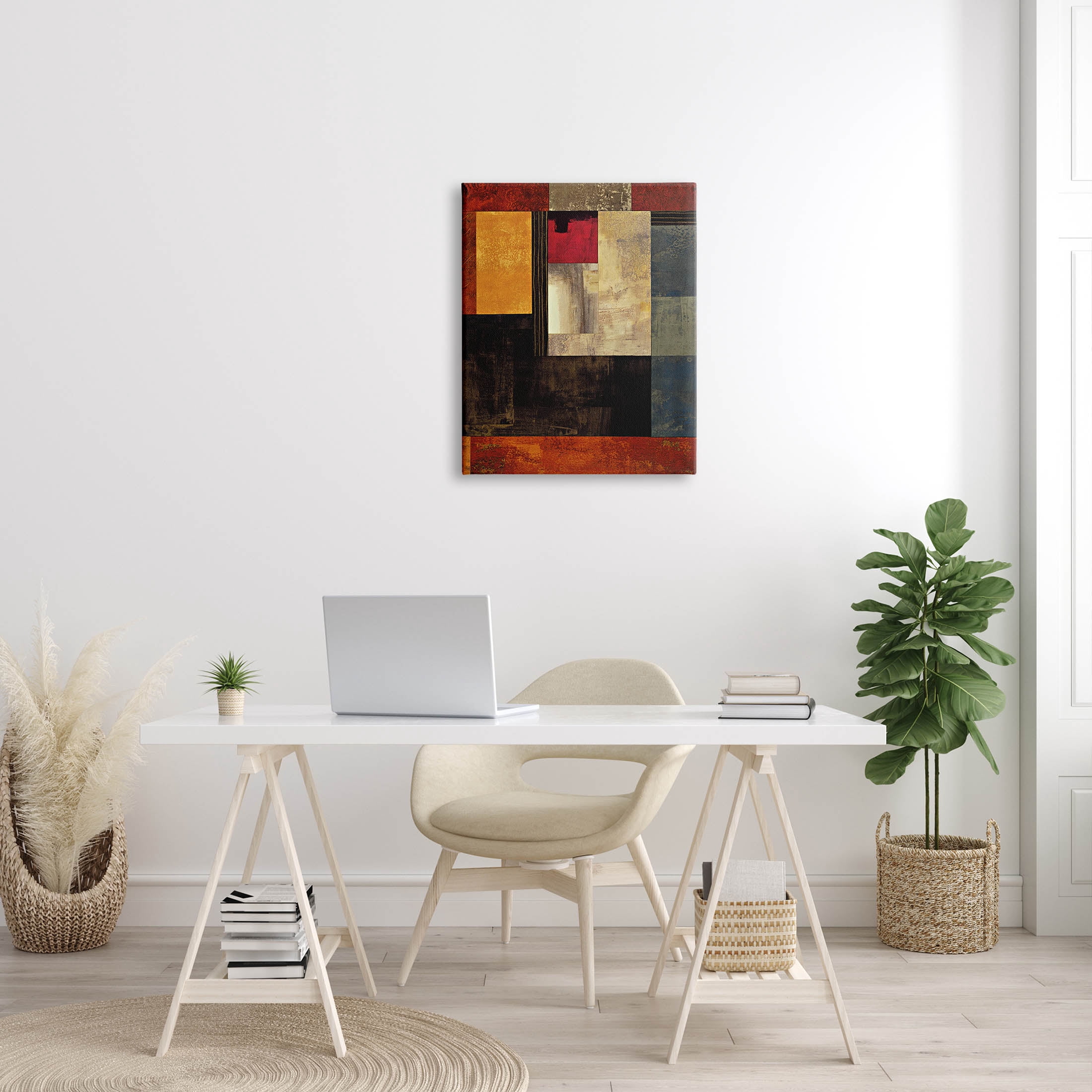 Rich Red Geometric Squares Abstract Graphic Art Gallery Wrapped Canvas Print Wall Art