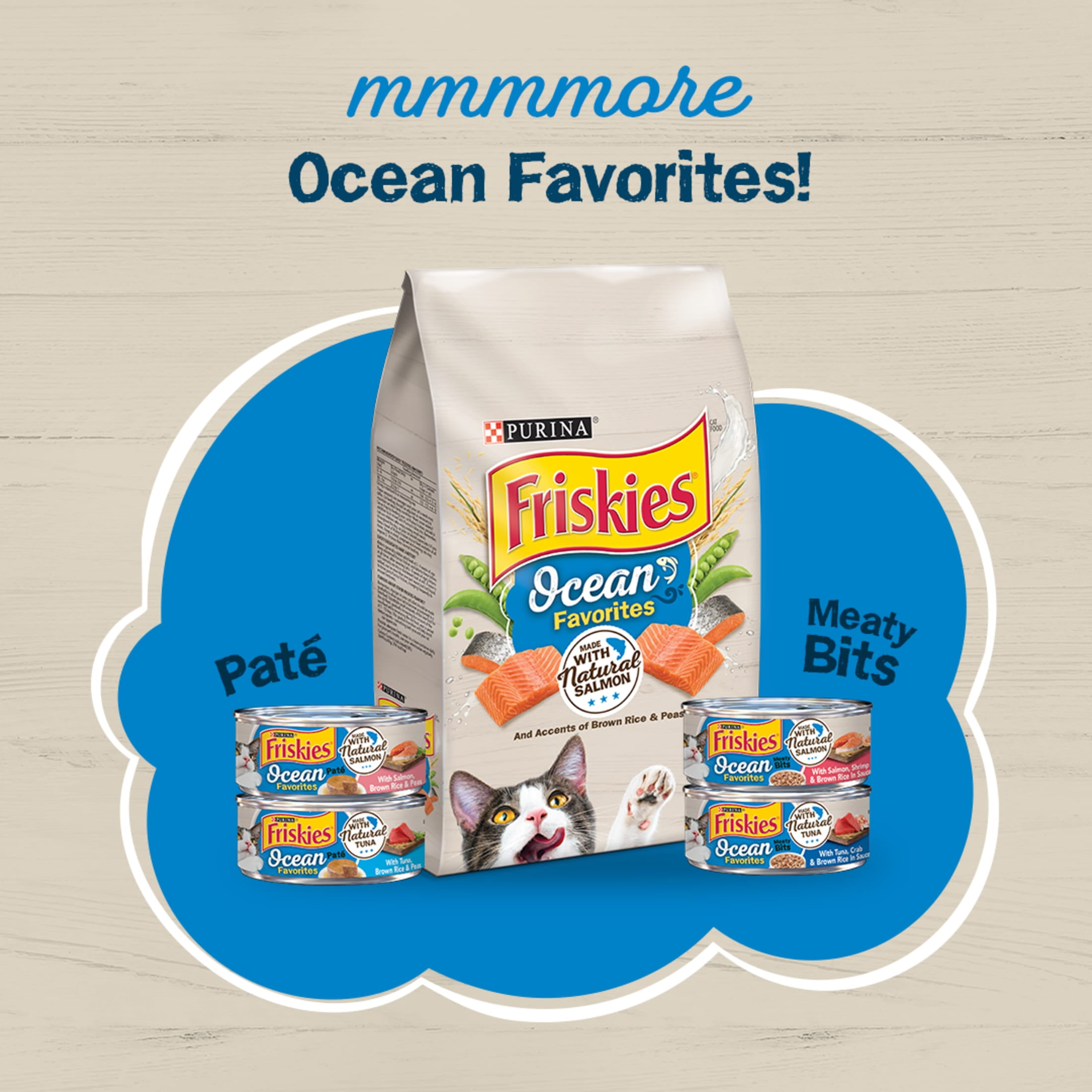 (24 pack) Purina Friskies Ocean Favorites Meaty Bits, Salmon, Shrimp & Brown Rice, Wet Cat Food, 5.5 oz Can