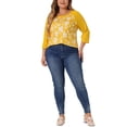 thumbnail image 2 of Agnes Orinda Women's Plus Size 3/4 Raglan Sleeve Floral Contrast Color Blouse 2X Light Yellow, 2 of 6