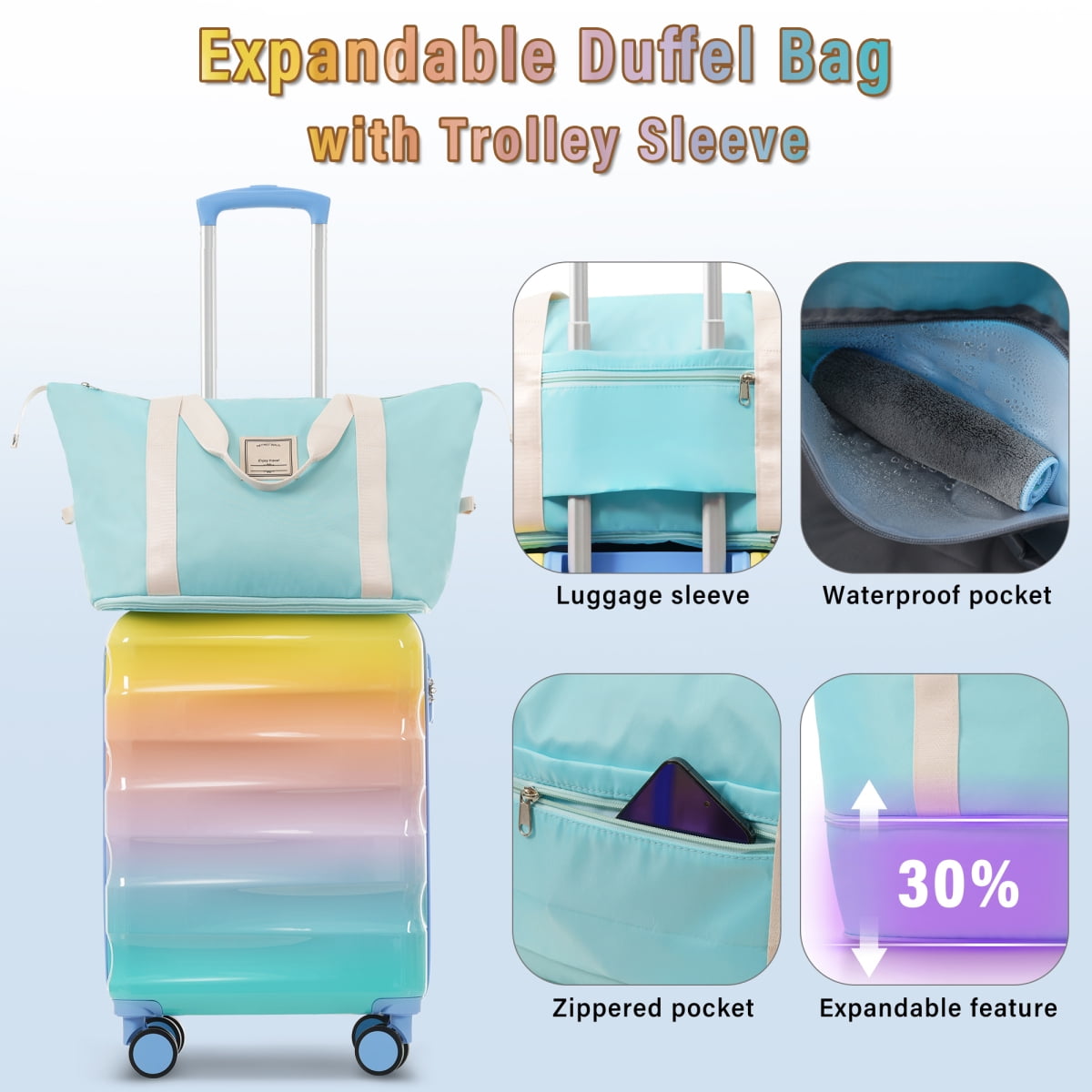20" Carry-on Luggage Set with Cup Holder – Lightweight Glossy Hardshell Suitcases with Spinner Wheels, TSA Lock, Airline Approved – 2 Piece Set