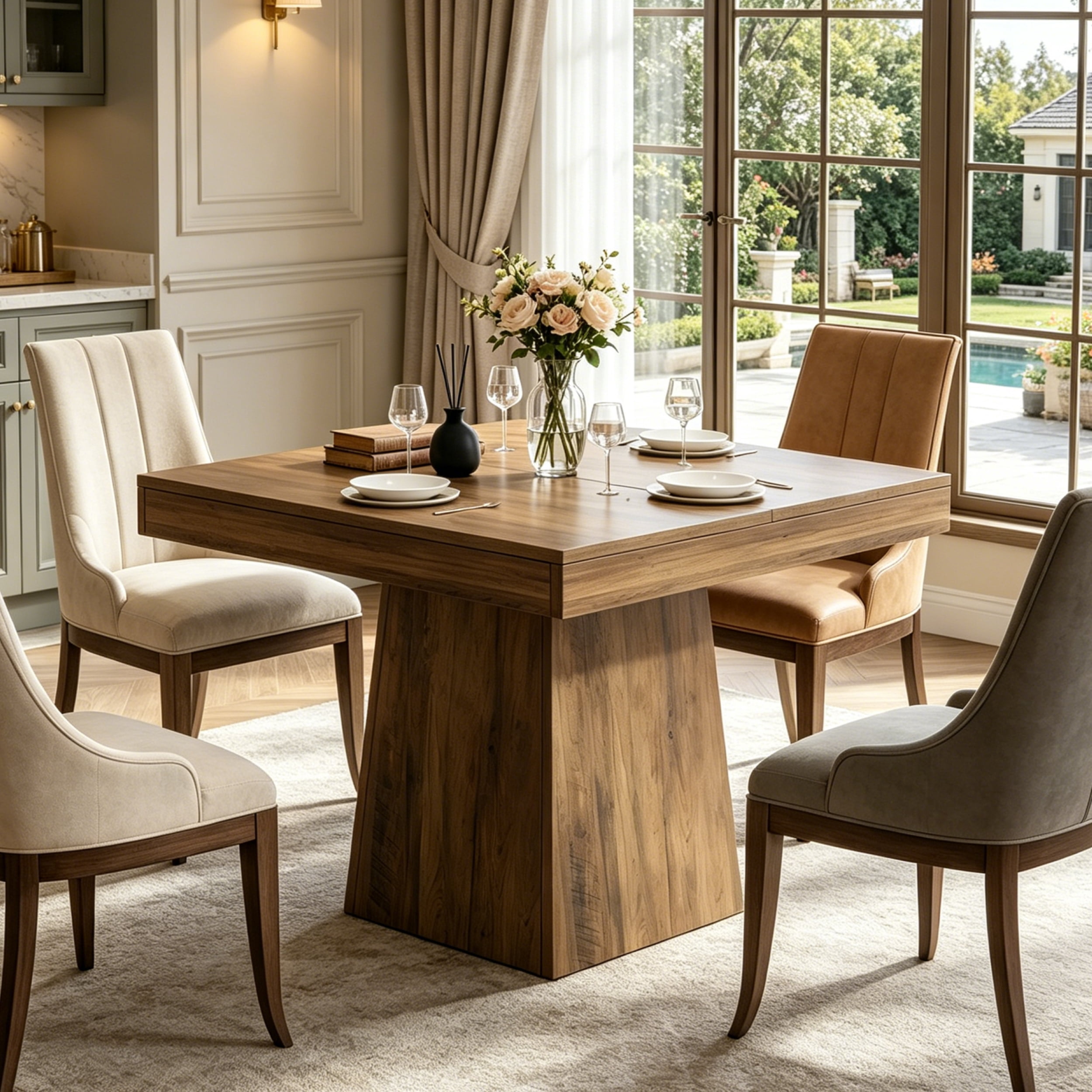 Fnova 31.5" Square Farmhouse Dining Table, Wood Coffee Table for 4 People, Modern Kitchen Table for Dining Room, Brown (Chairs Not Included)