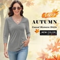 thumbnail image 4 of VDJ T Shirts for Women 3/4 Sleeve Summer Fall Basic Tee Solid Color Comfort Cool Light Grey Tunic Tops Size S, 4 of 10