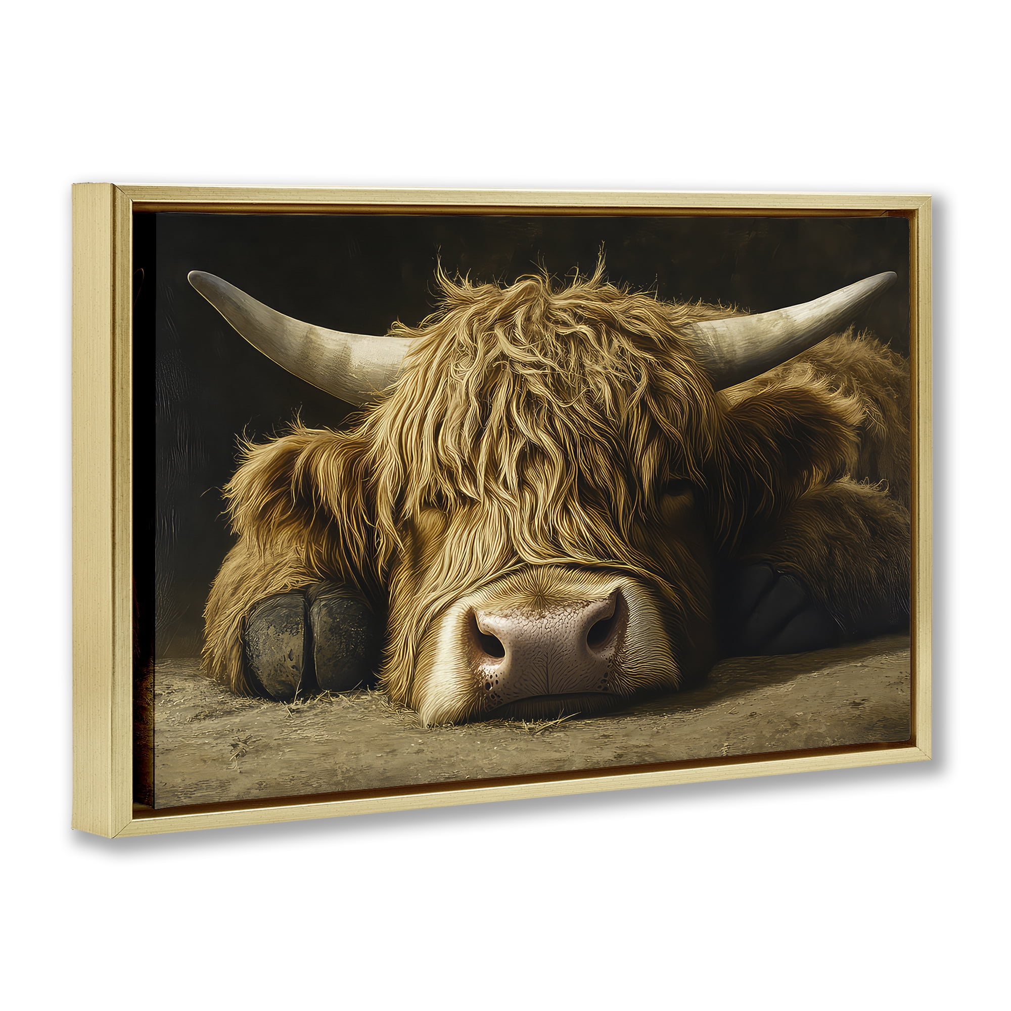 Stupell Industries Sleeping Highland Cow & Hoof Gold Framed Floater Canvas Wall Art, design by The Wands Want