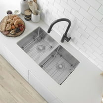 Stylish Undermount 30" Stainless Steel Double Bowl Kitchen Sink with Grid S-304XG