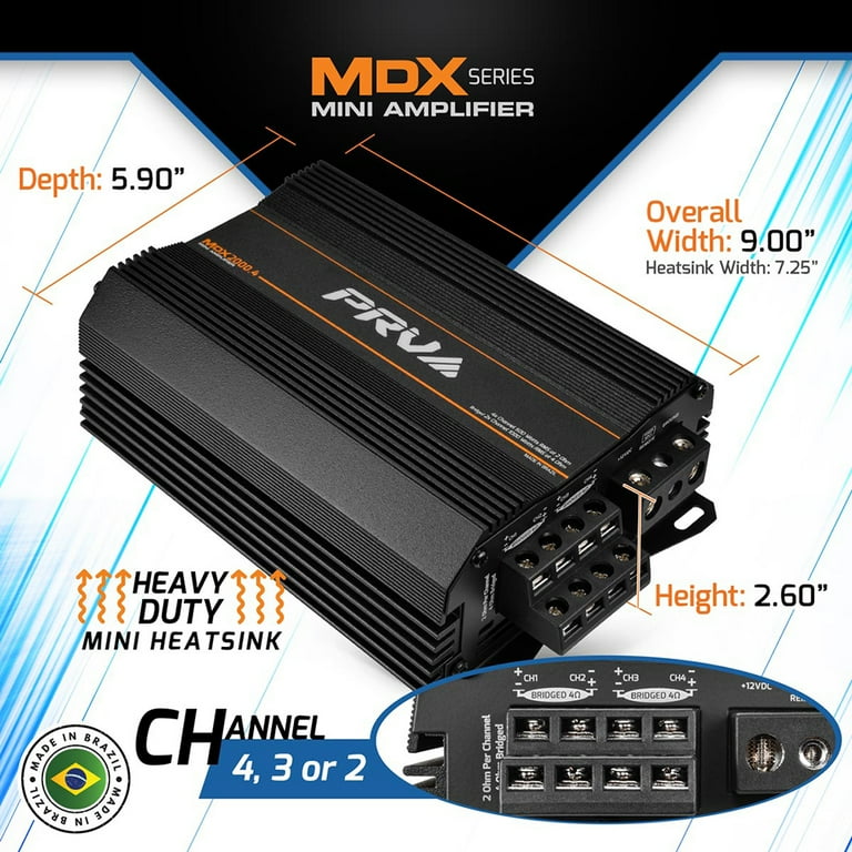 PRV Audio MDX2000.42OHM 4-Channel 2000W Mini Car Audio Amplifier 2