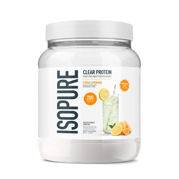 Isopure Clear Low Carb 100% Whey Protein Isolate Powder, Citrus Lemonade, 20g Protein, 14 Servings