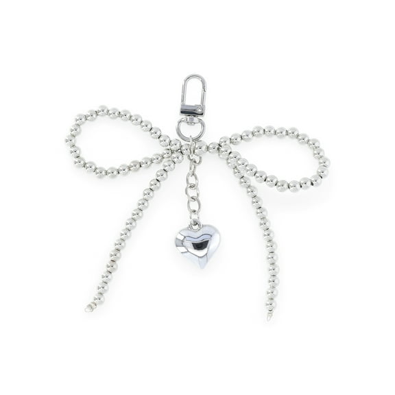No Boundaries Women's Bag Charm, Silver Beaded Bow