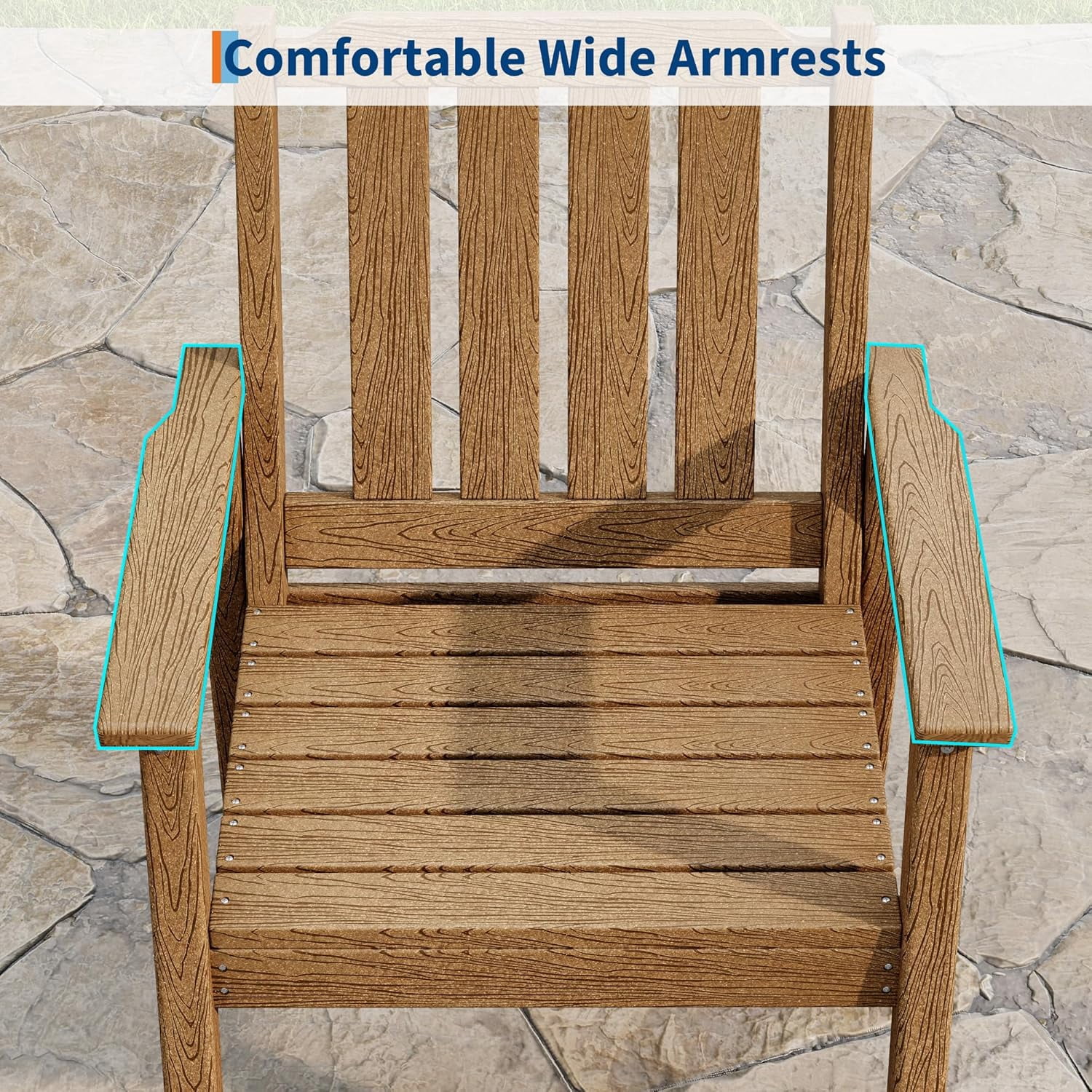 EliteEdge Set of 2 23.9" Wide HDPE Patio Dining Chairs, 650LBS Capacity All-Weather Armchairs with Slatted Seat, Heavy Duty Modern for Garden, Poolside, Deck,Brown