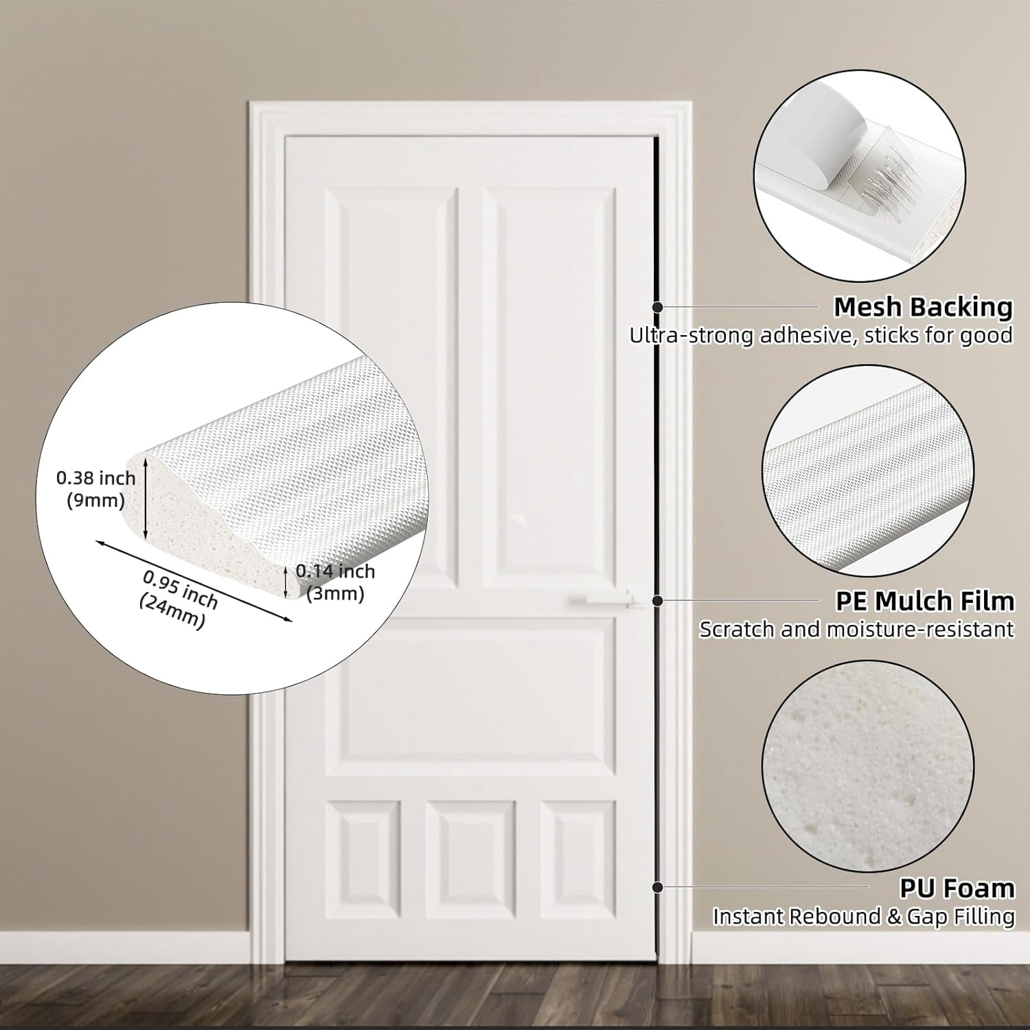 FRKSMD-196" Wedge Sliding Window Weather Stripping Door Gap Filler,Adhesive Window Insulation for Winter Door Seal Strip,Soundproof Foam Tape for Frame,White
