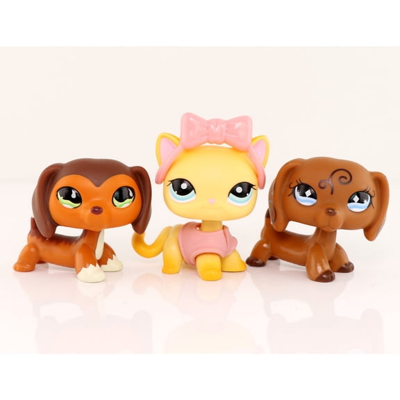 3 pcs Minilpsshop Little Cat Dog Figurines Toys,Dachshund #675 #640 Shorthair Cat #339