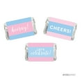 thumbnail image 1 of Signature Pink and Blue Gender Reveal Hershey's Miniatures Chocolates Stickers, Cheers! Hooray! Let's Celebrate, 36-Pack, 1 of 1