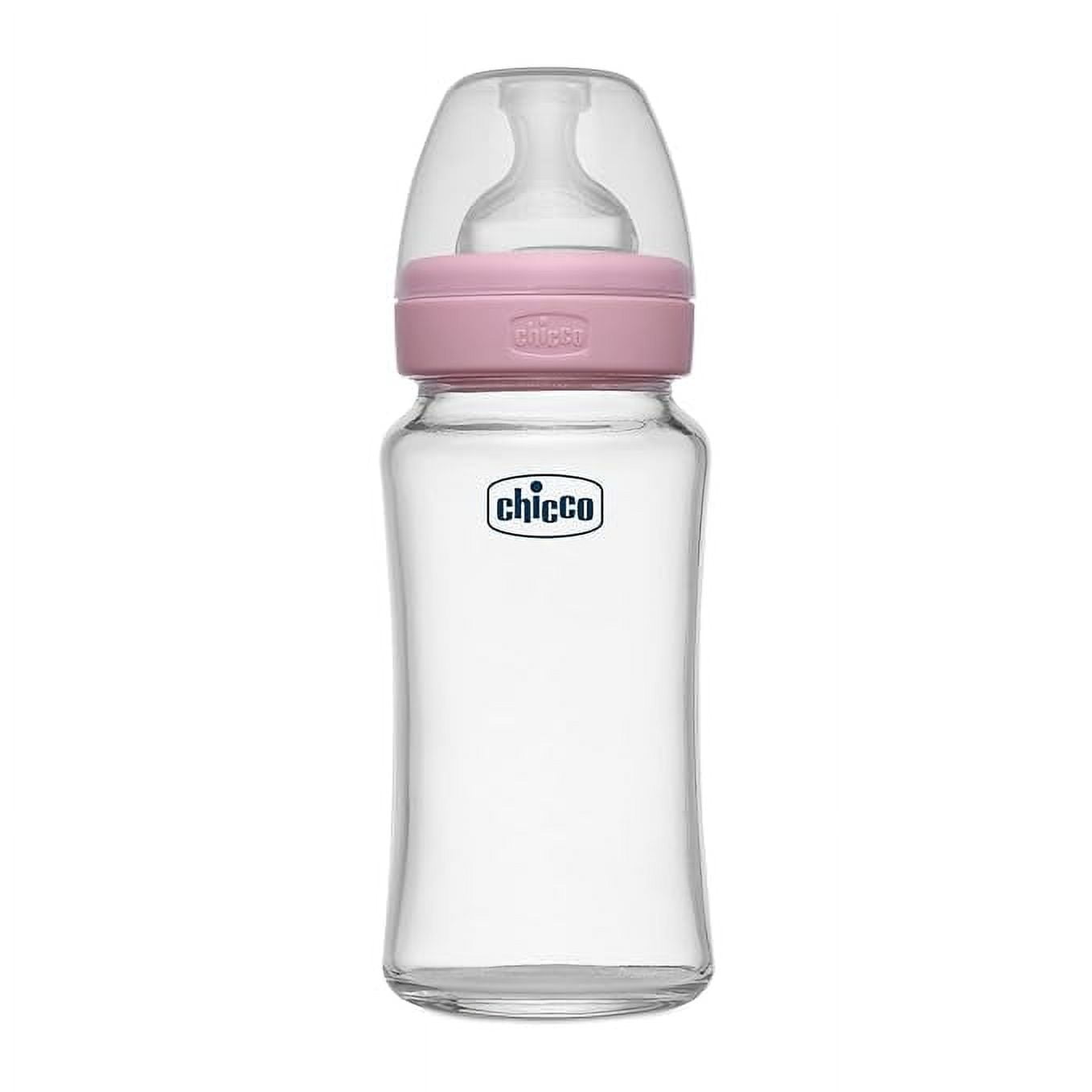 Chicco Well-Being Glass Feeding Bottle for Babies (240ml, Medium Flow) | Premium Borosilicate Glass for High Durability | Elongated Teat for Correct Latch | Comes with Anti-Spill Cap | BPA Free (Pink)