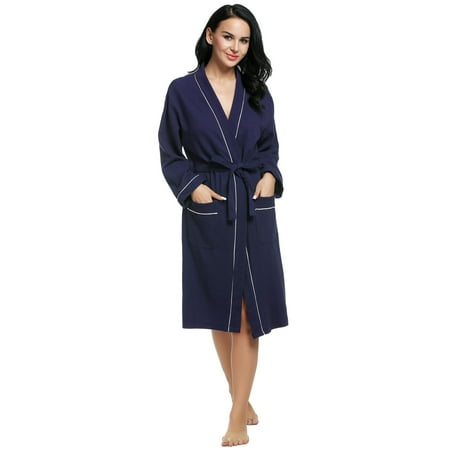 Women Men Long Sleeve Cotton Waffle-Weave Bathrobe Sleepwear Long Waffle Robe