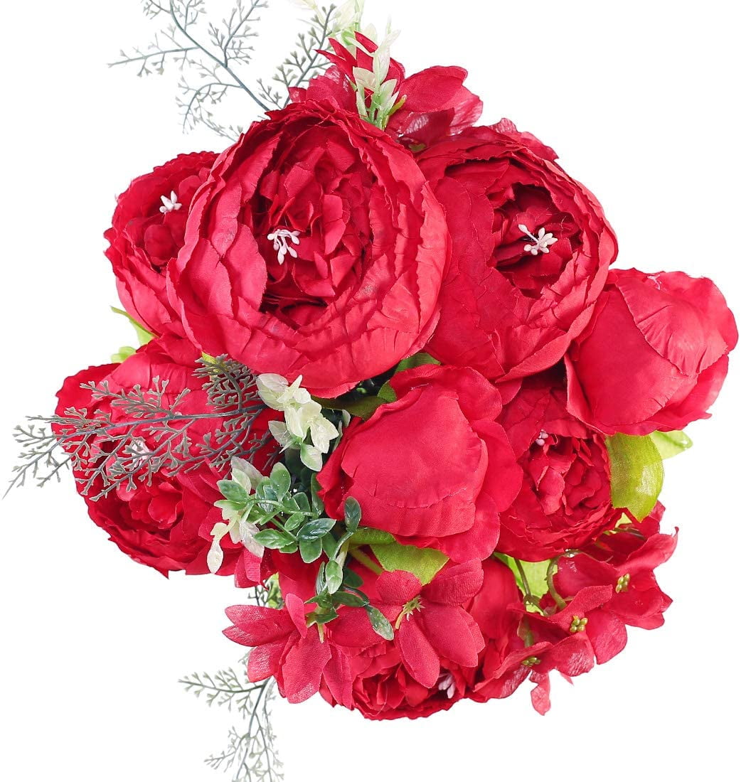 Coolmade Vintage Artificial Peony Silk Flowers Bouquet for Wedding