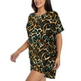 thumbnail image 2 of Fuzoiu Teal Leopard Print Women's Short-Sleeved Pajama Set,Lounge Sleepwear Set,Womens Pajama Sets 2 Piece,Button-Up Top and Shorts with Pockets-Small, 2 of 7