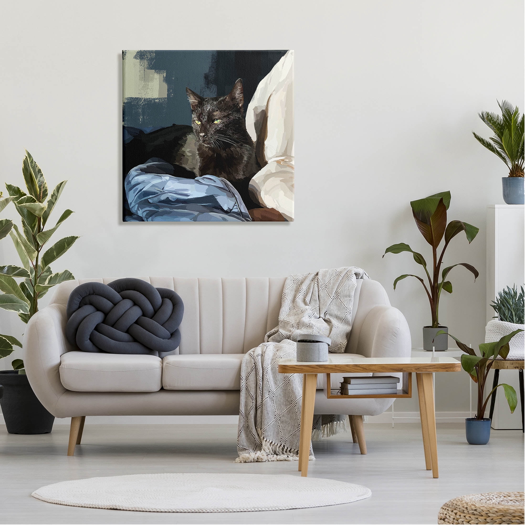 Stupell Industries Black Cat Lounging Comfy Bed Graphic Art Gallery Wrapped Canvas Print Wall Art, Design by Emily Kalina