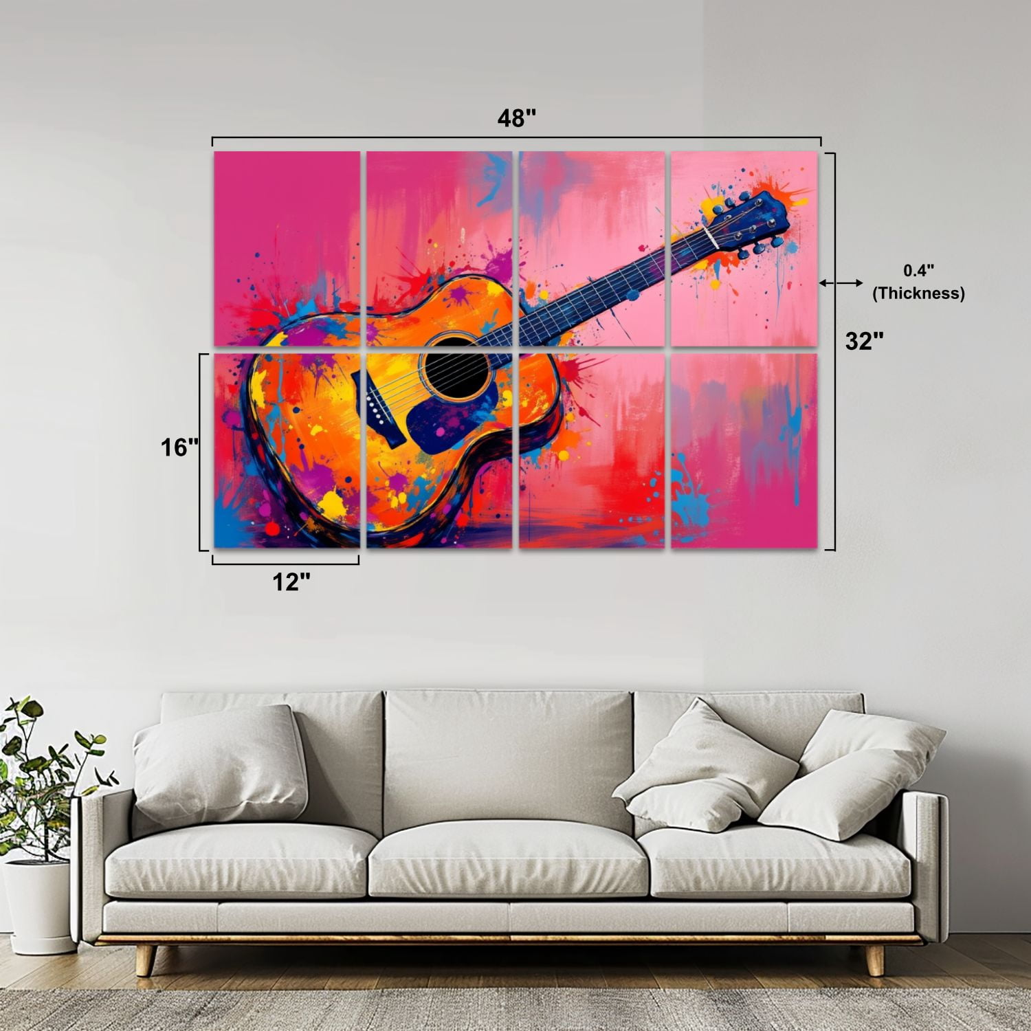 Musical 8 Pack Art Acoustic Panels Sound Absorbing Colorful Acoustic Guitar Paint Splatter Abstract Pop Decorative Soundproof Wall Panels Self Adhesive for Nursery Game Room Music Classroom 48"x32"