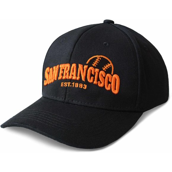 shiyou-Black Low Profile Place City Name Hat - Adjustable Embroidered Baseball Cap for Men or Women, Orange Text, A Black S F, One Size-Medium
