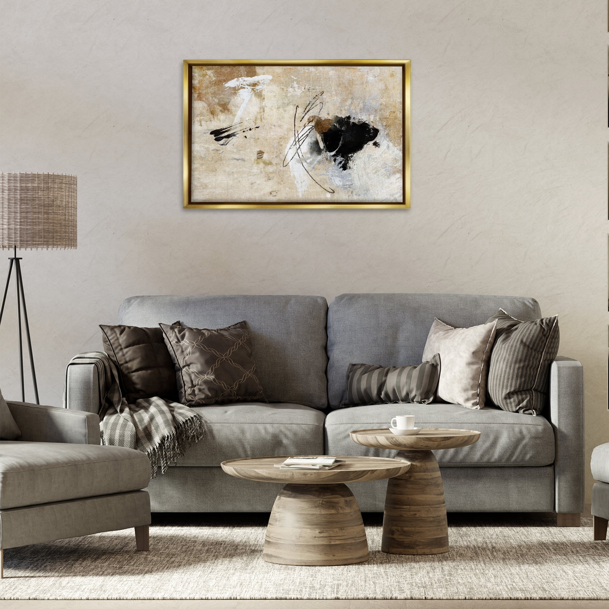 Stupell Industries Rustic Scribble Abstraction Abstract Painting Gold Floater Framed Canvas Art Print Wall Art, 31 x 21