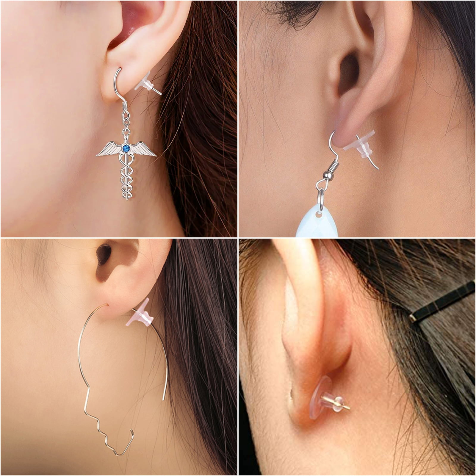 Super Z Outlet Plastic Earring Backs Replacements Comfortable Ear Nut Clear/Silver Safety Hypoallergenic (100 Pack)