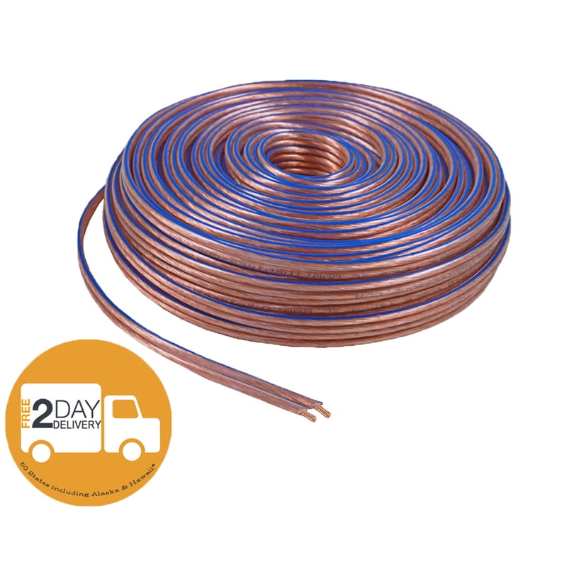 Car Home Audio Speaker Wire Transparent Clear Cable 14AWG 100ft 14/2