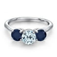 thumbnail image 3 of Gem Stone King 925 Sterling Silver Sky Blue Topaz and Blue Sapphire Engagement Ring for Women | 2.20 Cttw | Round 6MM | Gemstone November Birthstone | Size 6, 3 of 6