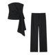 thumbnail image 3 of HH TRAF Moda Mujer Diseño asimétrico Pliegues Cremallera Lateral Chaleco Corto Top + 2024 Bolsillos Sólidos Traje de Pantalón Casual de Cintura Alta Pierna Ancha, 3 of 5