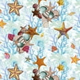 thumbnail image 1 of FREE SHIPPING!!! Coral and Shells (Blue) Design 100% Cotton Quilting Fabric for DIY Projects by the Yard (Blue, Green, Orange, Maroon), 1 of 2