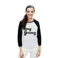 thumbnail image 2 of Stay Groovy Unisex 3/4 Sleeves Baseball Raglan T-Shirt Tee White Black 2X-Large, 2 of 4