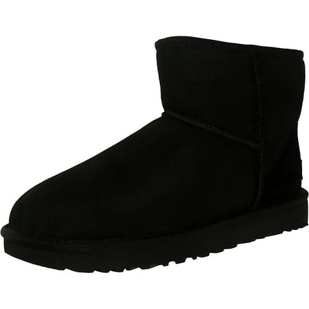 Leather Crepe Boots - Ugg Women's Classic Mini II Leather Black Ankle-High Suede Boot - 9M