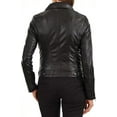 thumbnail image 2 of Women's Genuine Black Lambskin Leather Jacket Motorcycle Slim Fit Biker Jacket W575, 2 of 3