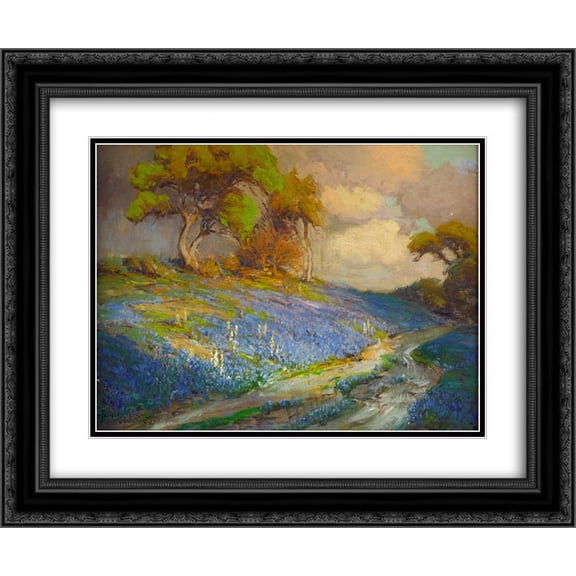 Robert Julian Onderdonk 2x Matted 24x20 Black Ornate Framed Art Print 'Late Afternoon in the Bluebonnets, S. W. Texas'