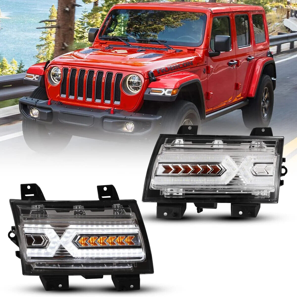 Full LED DRL Sequential Turn Signal For 2018-2022 Jeep Wrangler JL  Gladiator JT