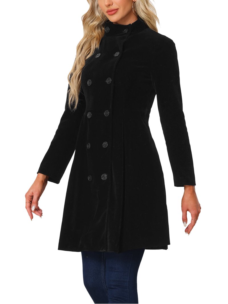 INTIMITE 【2025WINTER 】Stand A Line Coat INSPIRE CHIC Women's Velvet A-Line Coat Double Breasted Stand