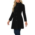 thumbnail image 4 of Abrigo de terciopelo A-Line para mujer INSPIRE CHIC, de doble botonadura, con cuello alto, abrigo de invierno de longitud media, color negro, talla M, 4 of 6