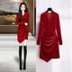 thumbnail image 5 of Laklulu - Vestido de cóctel ajustado con mangas largas y escote en V cruzado para mujer, rojo, XL, 5 of 6