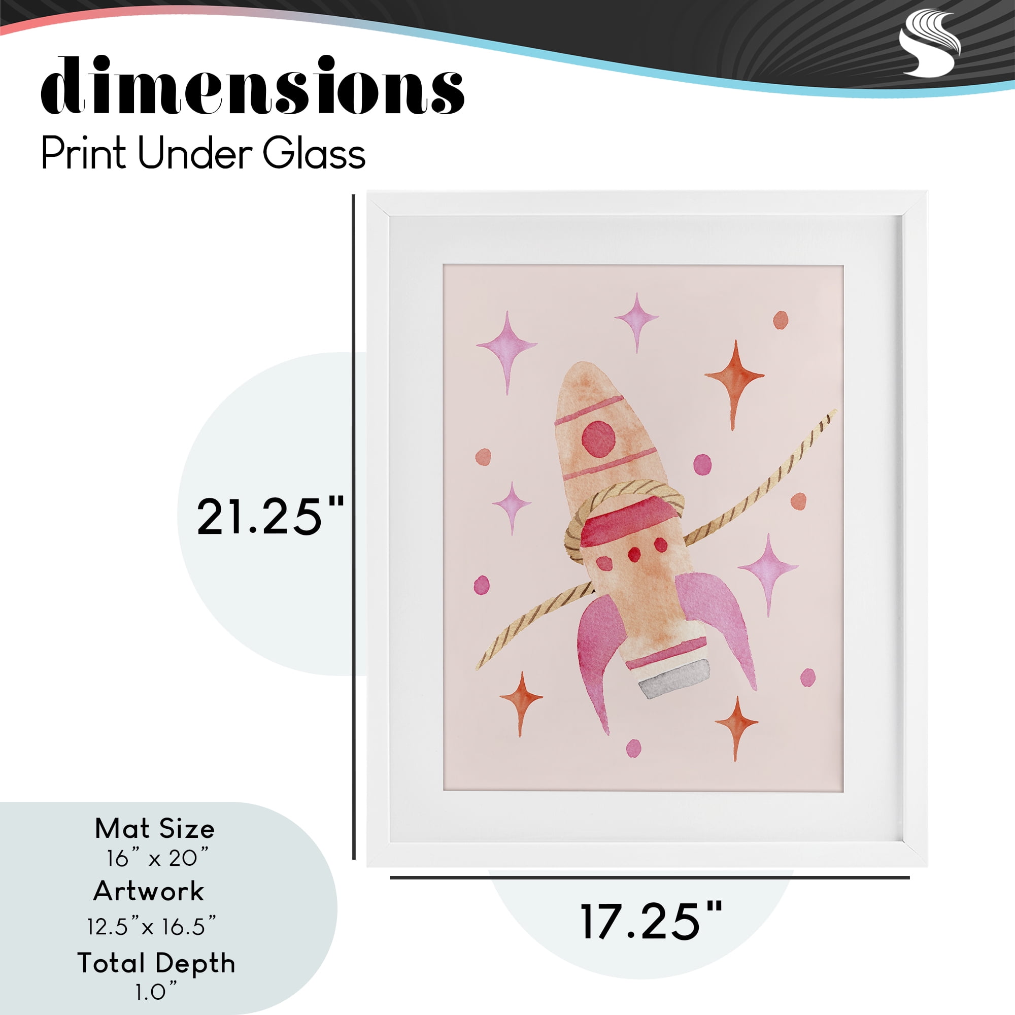 Lasso Rocket Ship White Framed Print Under Glass, design by Nina Jacobs