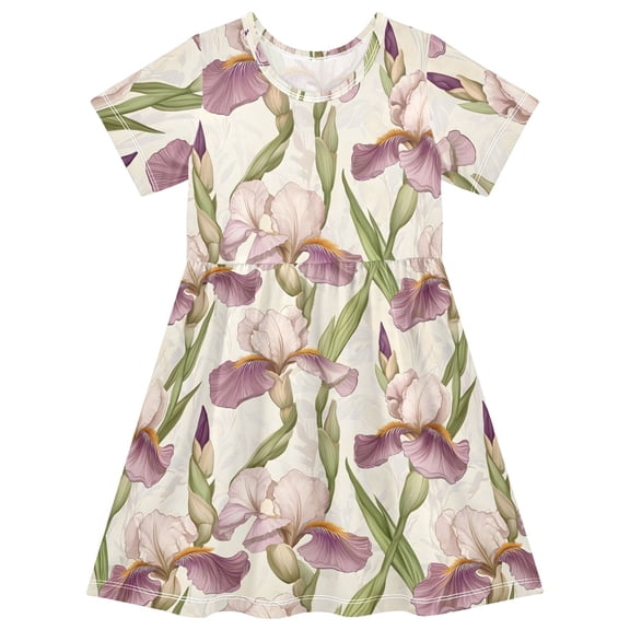 Iris Two Short Sleeve Dress A-Line Cute Midi Casual Sundress 2-8 Years
