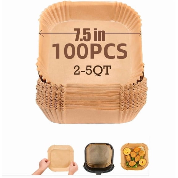 7.5 Inch Air Fryer Parchment Paper Liners Square,100 Pcs Non-stick &Oil-proof Air Fryer Liners Disposable for 2-5 QT Frying,Baking,Roast