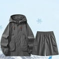 thumbnail image 2 of FRSASU Mens Solid Basic Long Sleeve Loose Hoodie Sweatshirt Drawstring Elastic Waist Shorts Set Dark Gray, 2 of 8