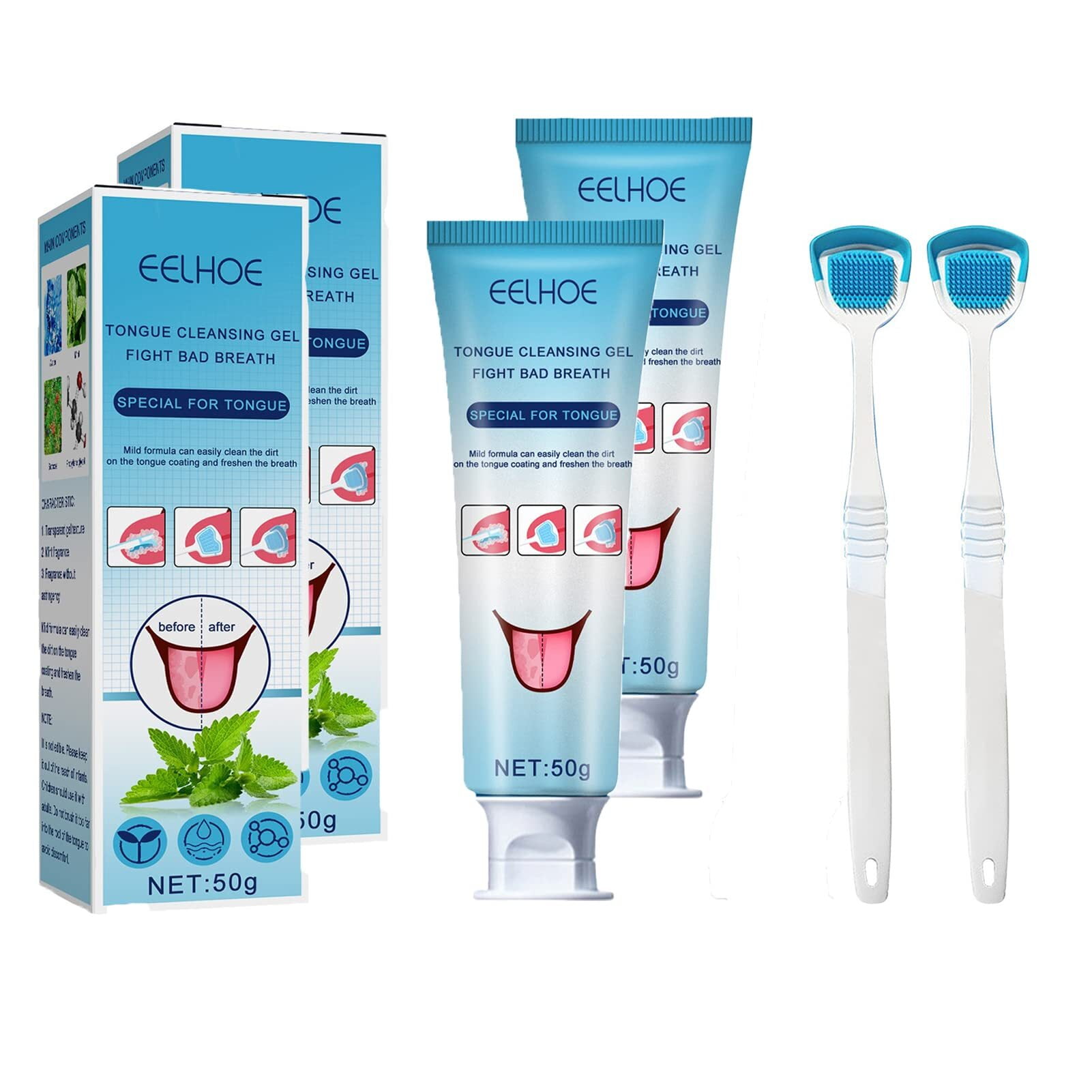 Tongue Cleaning Gel with Brush, Oral Treatment for Mouth, Oral Care Removes for Oral Odor, Brush