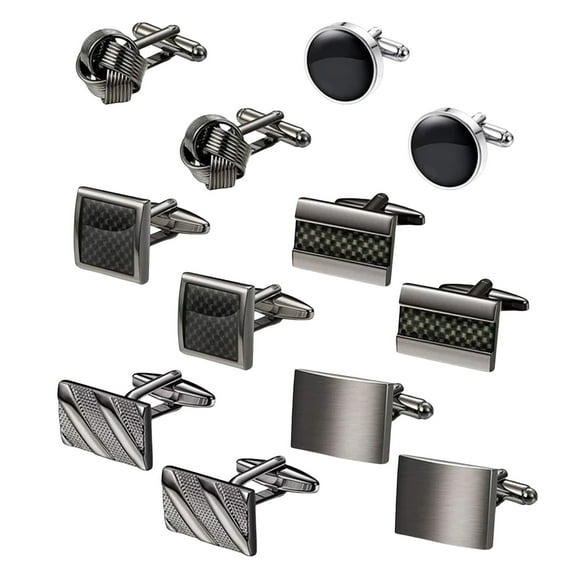 tangyuanzzz 6 Pairs For Men Classic Links Mens Tuxedo Shirt For Wedding Groom Business Silver Black Set Father'S Gift